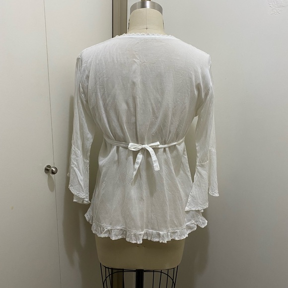Beautiful Traditional Thai Button Blouse with Back Tie Bell Sleeves White M S - Picture 12 of 12